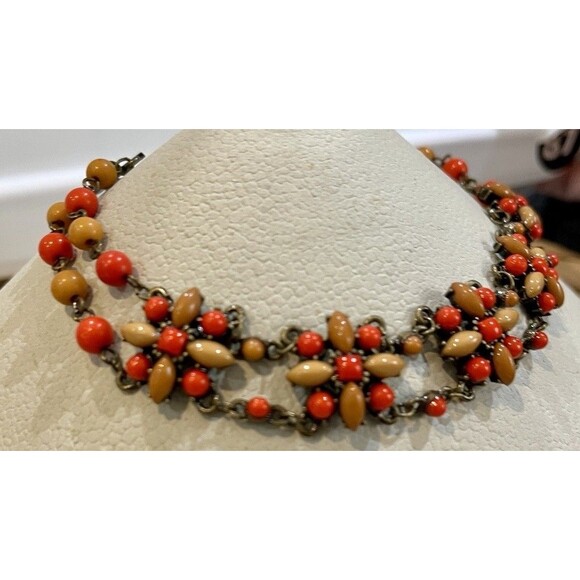 Y2K Desdstock 11 ~ 15in Choker Necklace Floral Flowers Brown Fairy Grunge - Picture 5 of 6